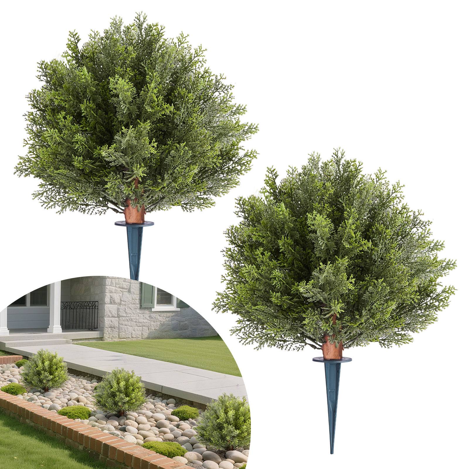 VEVOR Boule Cyprès Topiaire Artificiel d'Extérieur avec Piquets 406 mm Lot de 2