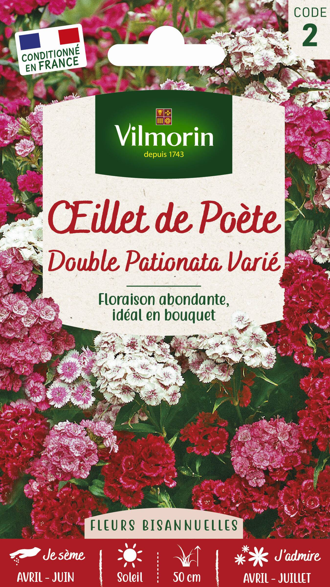 Vilmorin - Graines de Œillet de Poète Double Pationata varié