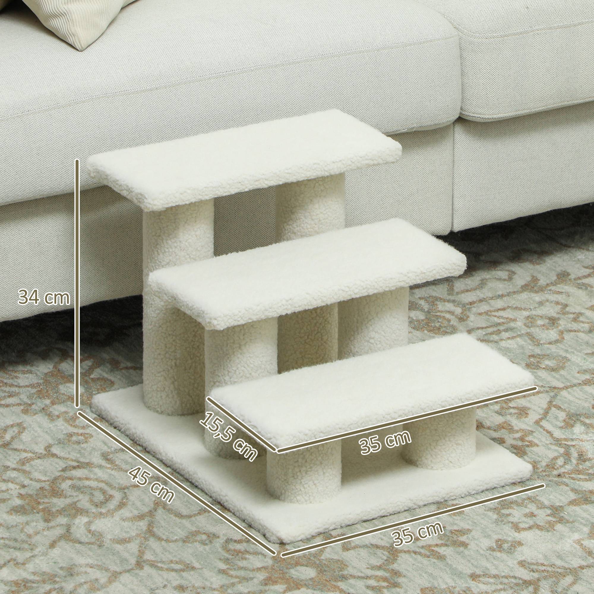Escalier chat 3 marches, escalier chien, animaux, peluche, 45x35x34cm, beige - Image 5