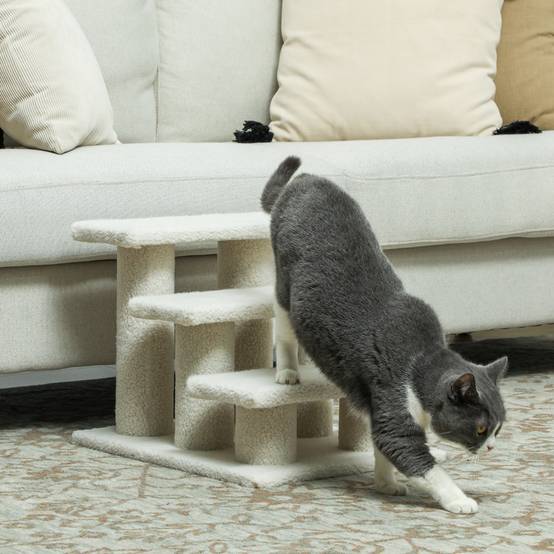 Escalier chat 3 marches, escalier chien, animaux, peluche, 45x35x34cm, beige - Image 3