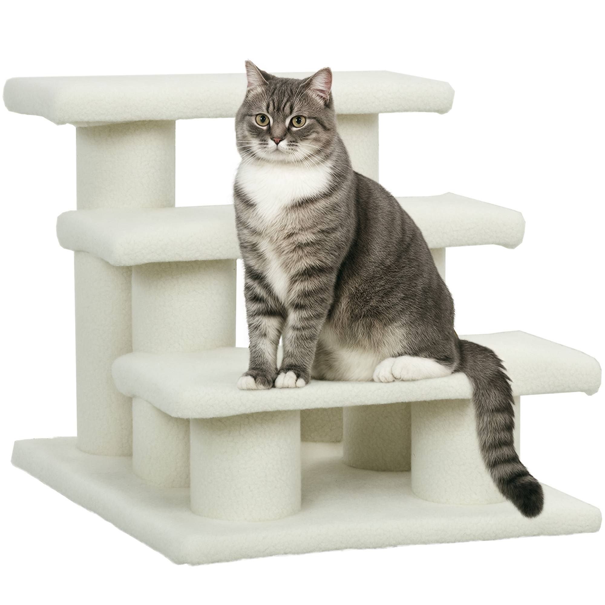 Escalier chat 3 marches, escalier chien, animaux, peluche, 45x35x34cm, beige - Image 1