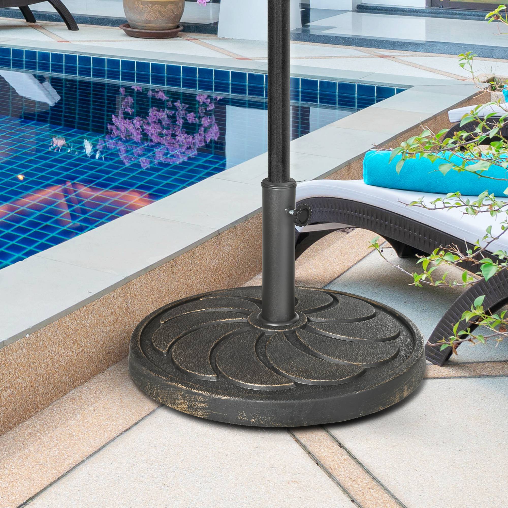 Pied parasol rond résine acier jardin extérieur maintien robuste Ø53.5cm bronze - ComfortXL Outdoor Living - Image 4