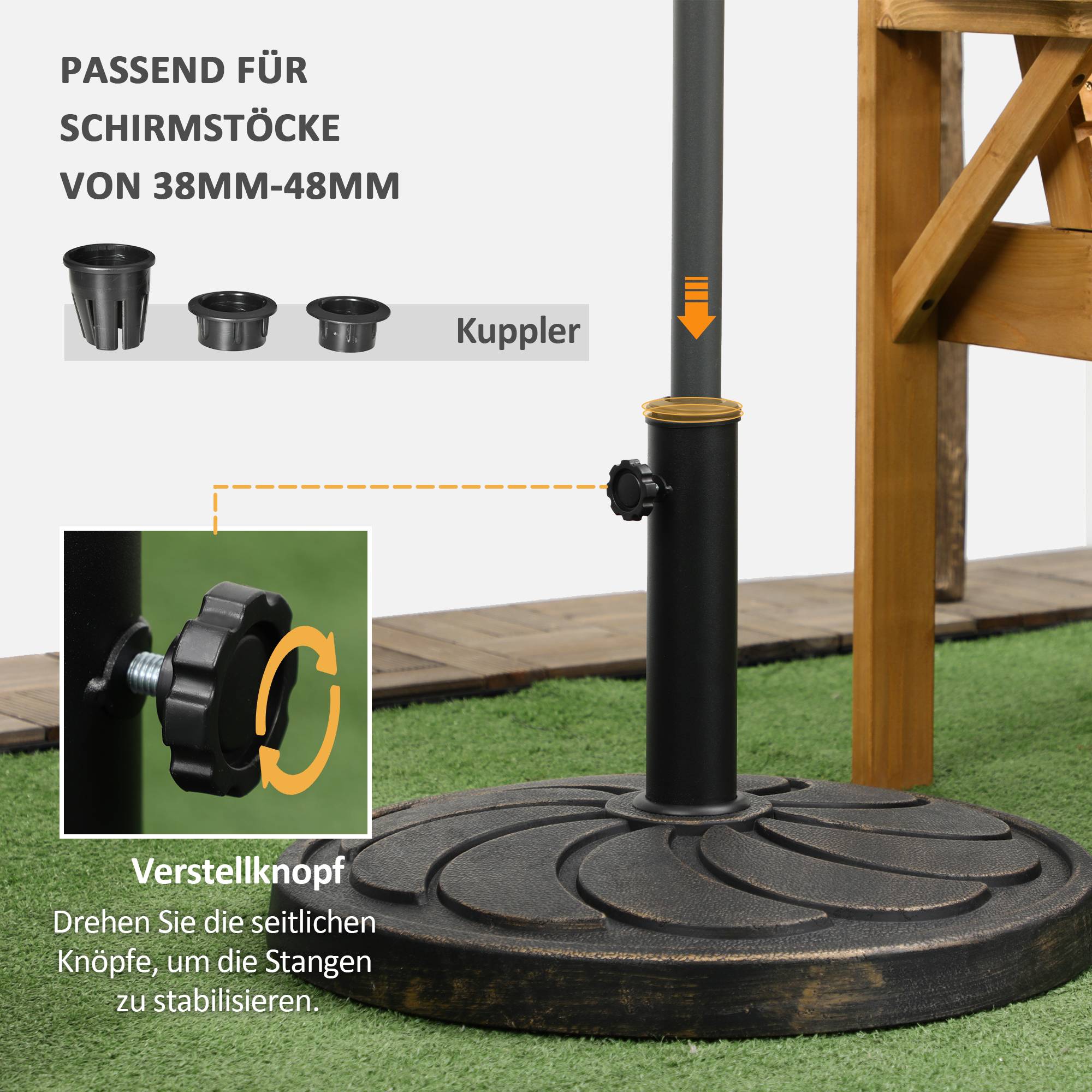 Pied parasol rond résine acier jardin extérieur maintien robuste Ø53.5cm bronze - ComfortXL Outdoor Living - Image 6