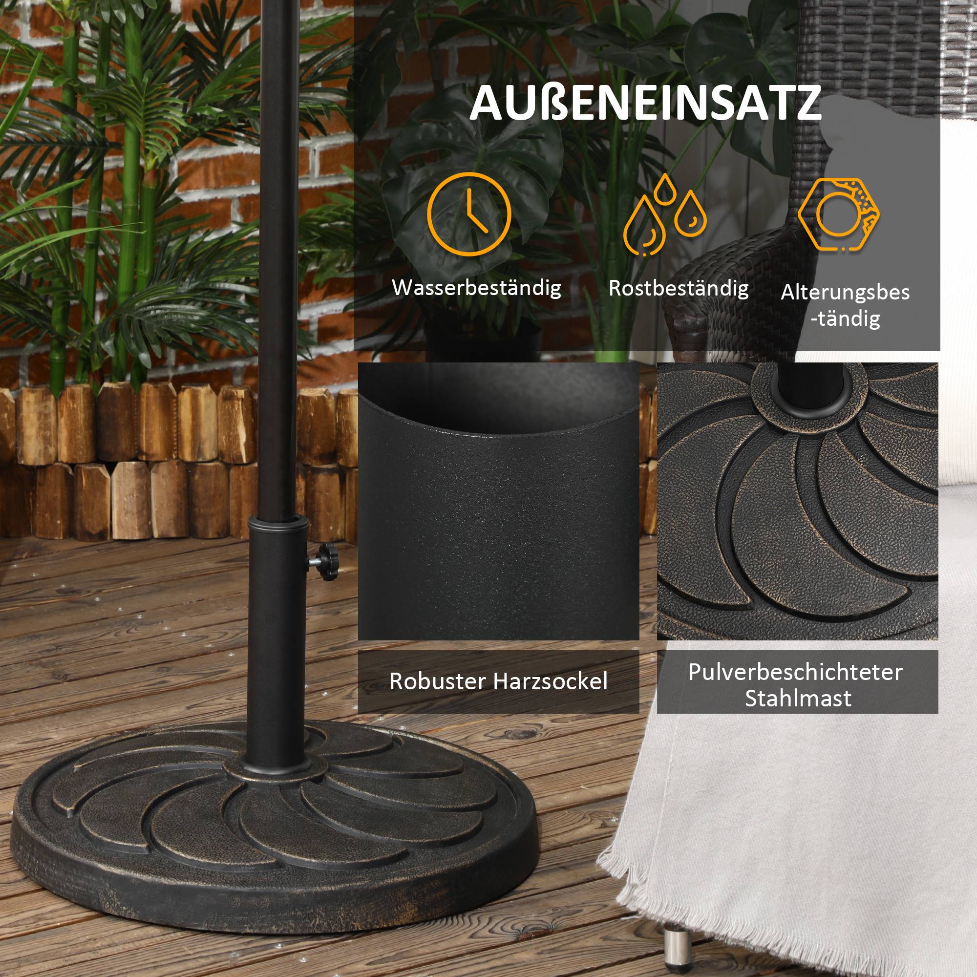 Pied parasol rond résine acier jardin extérieur maintien robuste Ø53.5cm bronze - ComfortXL Outdoor Living - Image 7