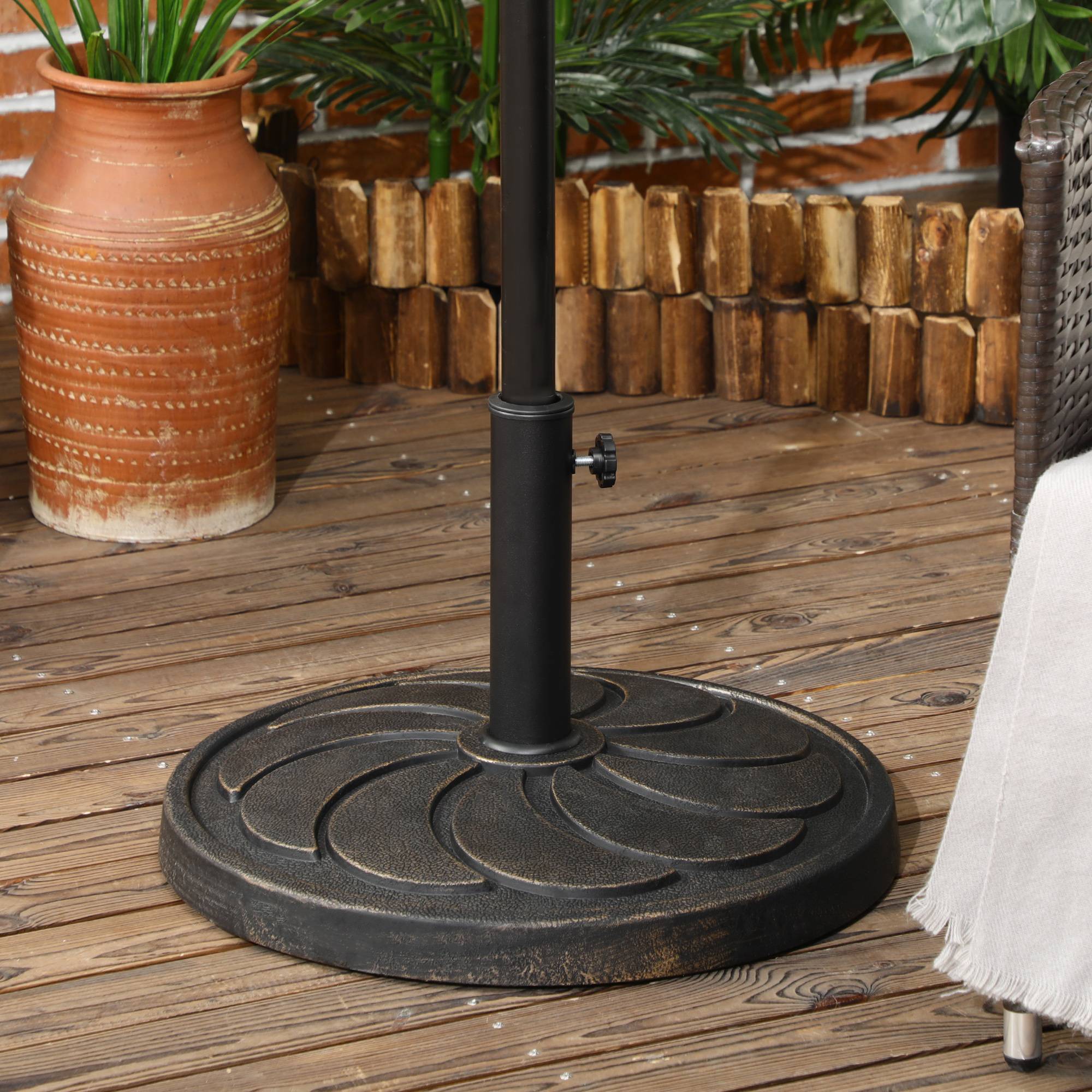 Pied parasol rond résine acier jardin extérieur maintien robuste Ø53.5cm bronze - ComfortXL Outdoor Living - Image 3