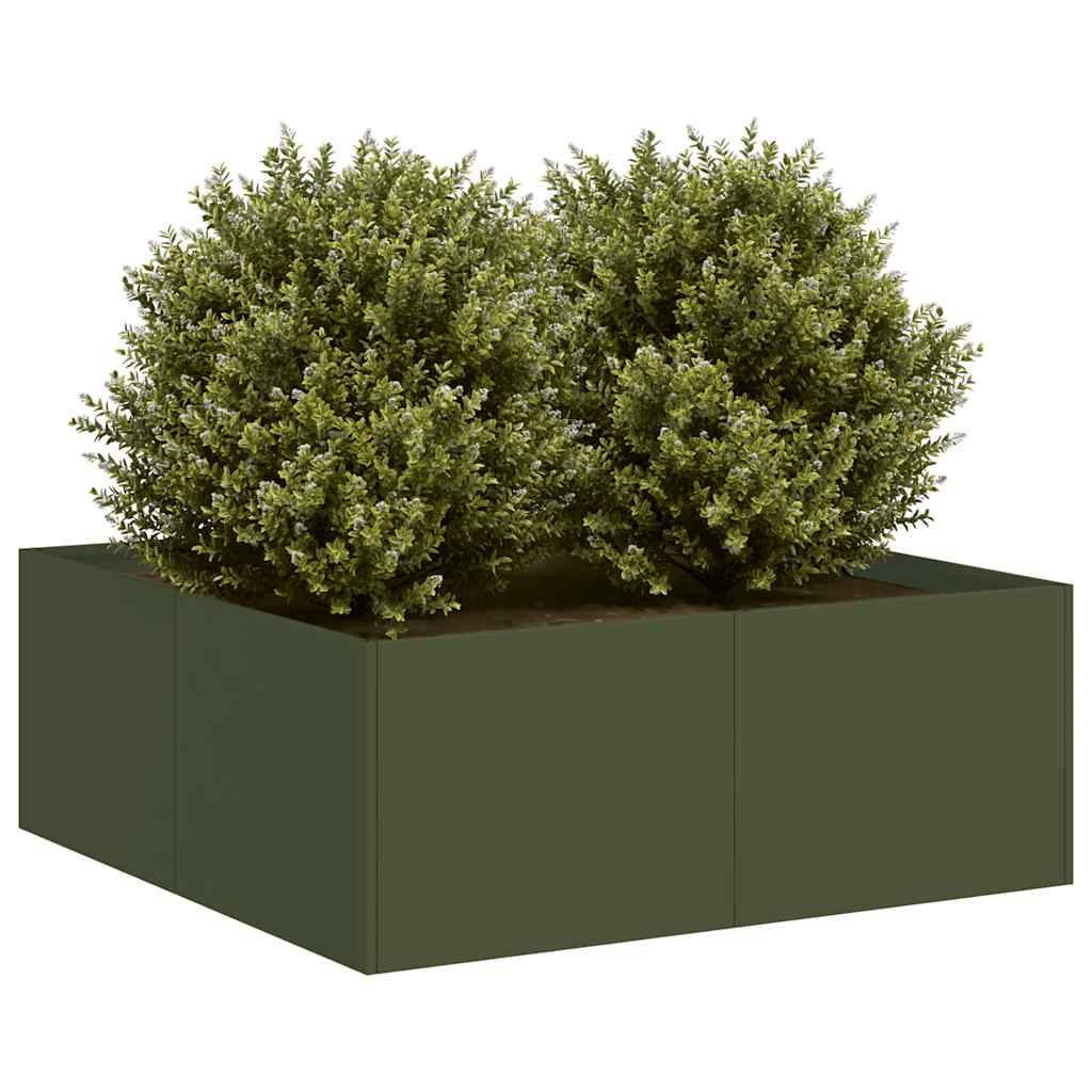 Jardinière acier vert olive 80 x 80 x 30 cm - PANGIVO - Image 1