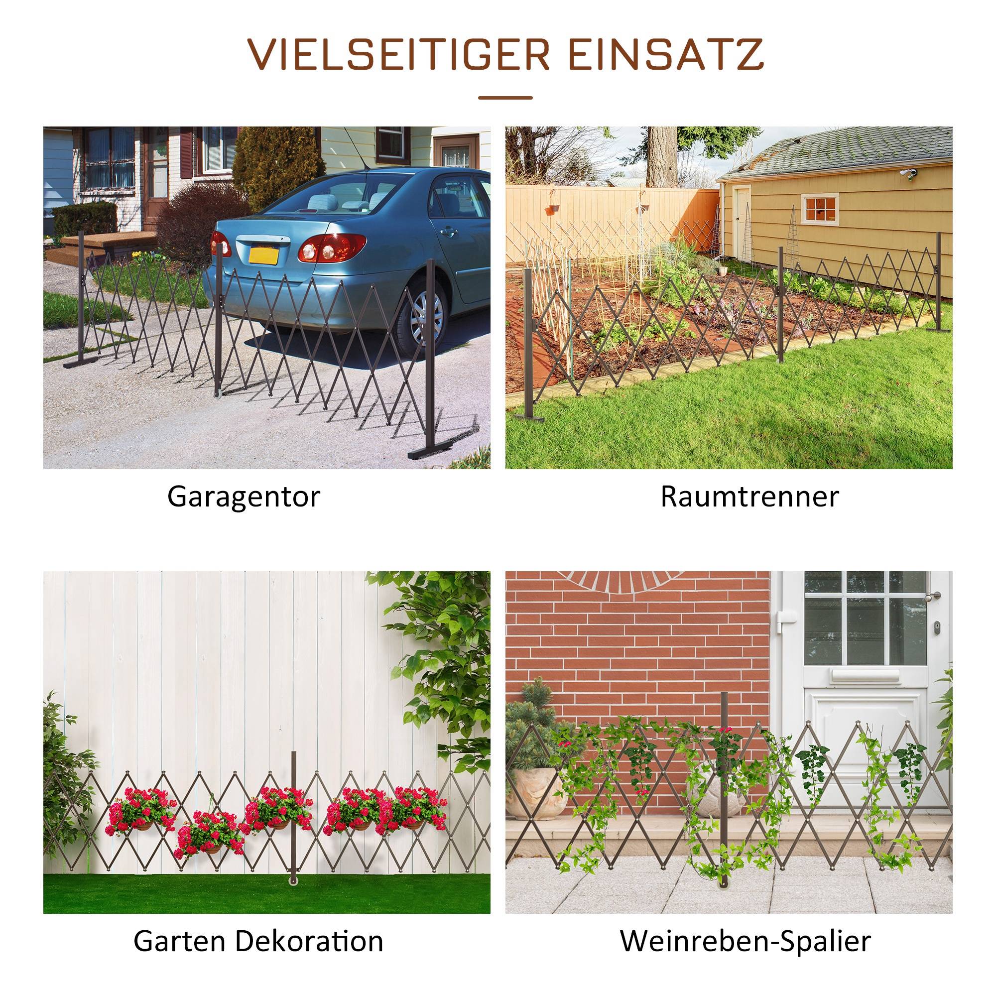 Portail/barrière extensible à ciseaux, 52-405 cm, jardin, aluminium, marron, H 103,5 cm - Image 6