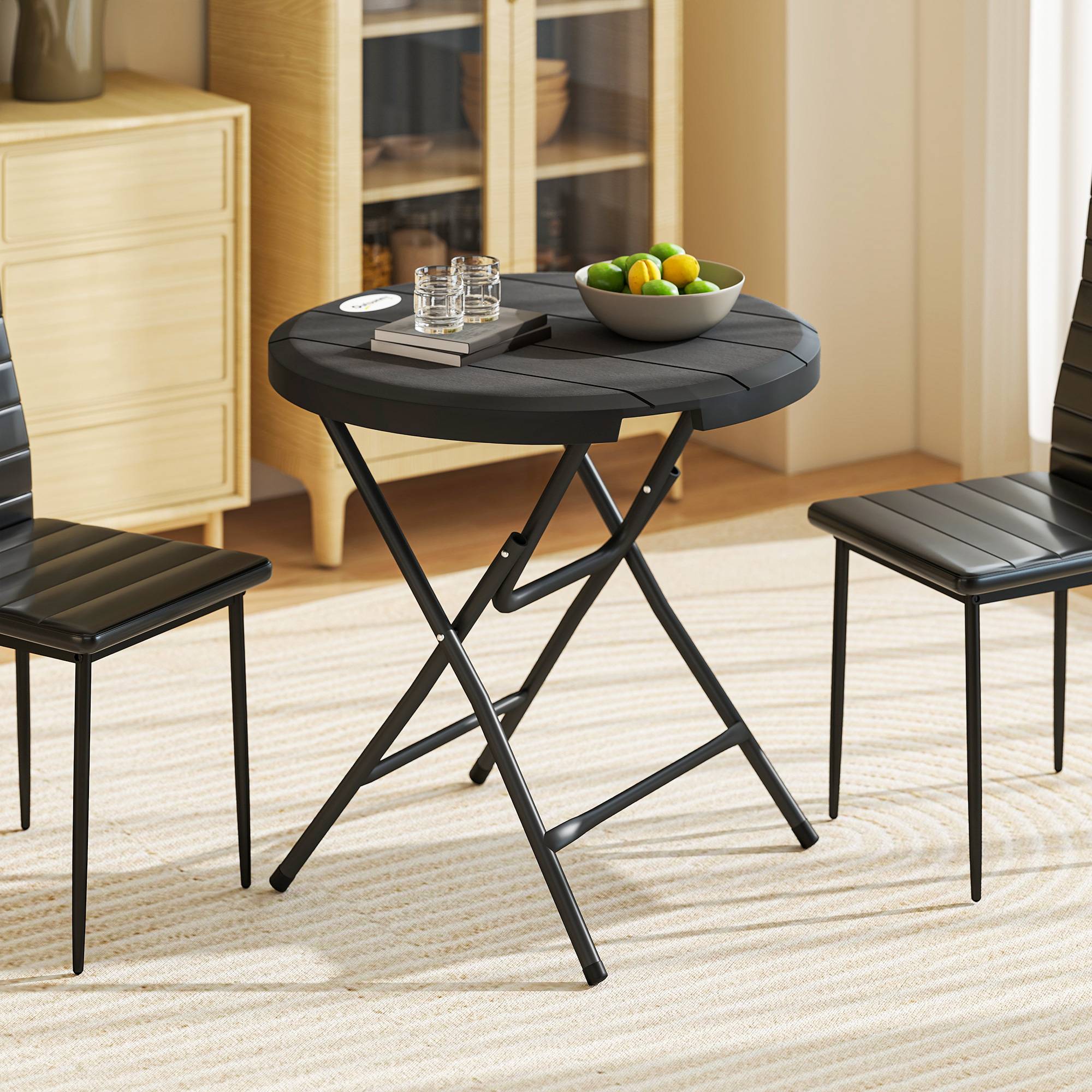 Outsunny - Table de jardin pliable 4 personnes table ronde pliante Ø 80 cm acier époxy plateau HDPE aspect bois gris - Image 7