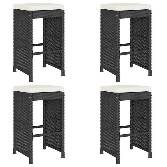 Tabourets de Bar Extérieur Résine Tressée avec Coussins pour Terrasse Lot de 4 Noir – ComfortXL Outdoor Living - Image 2
