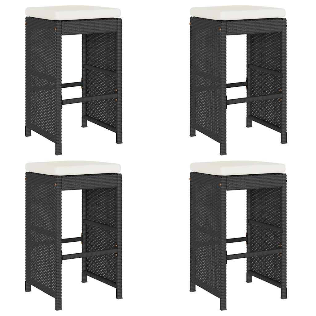 Tabourets de Bar Extérieur Résine Tressée avec Coussins pour Terrasse Lot de 4 Noir – ComfortXL Outdoor Living - Image 2
