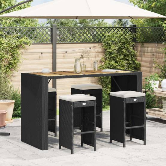 Tabourets de Bar Extérieur Résine Tressée avec Coussins pour Terrasse Lot de 4 Noir – ComfortXL Outdoor Living - Image 1