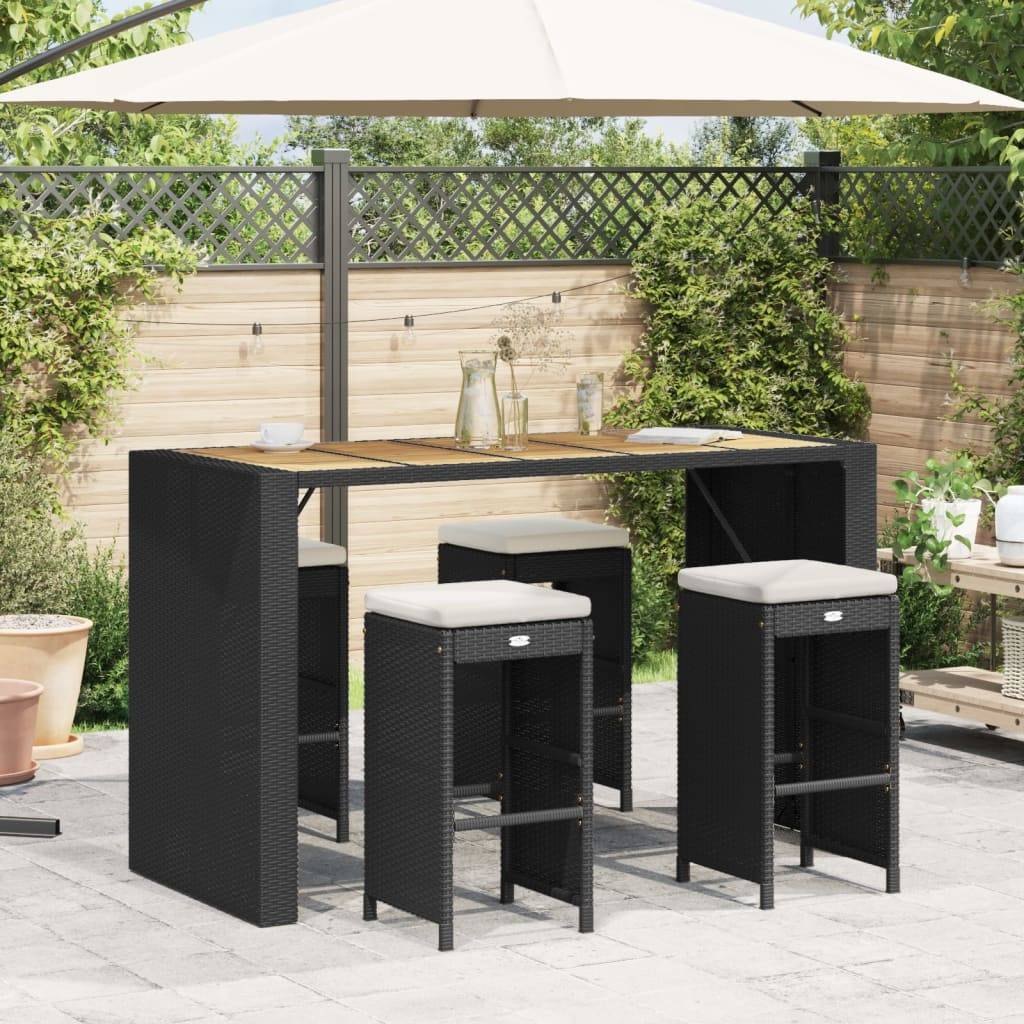 Tabourets de Bar Extérieur Résine Tressée avec Coussins pour Terrasse Lot de 4 Noir – ComfortXL Outdoor Living - Image 1