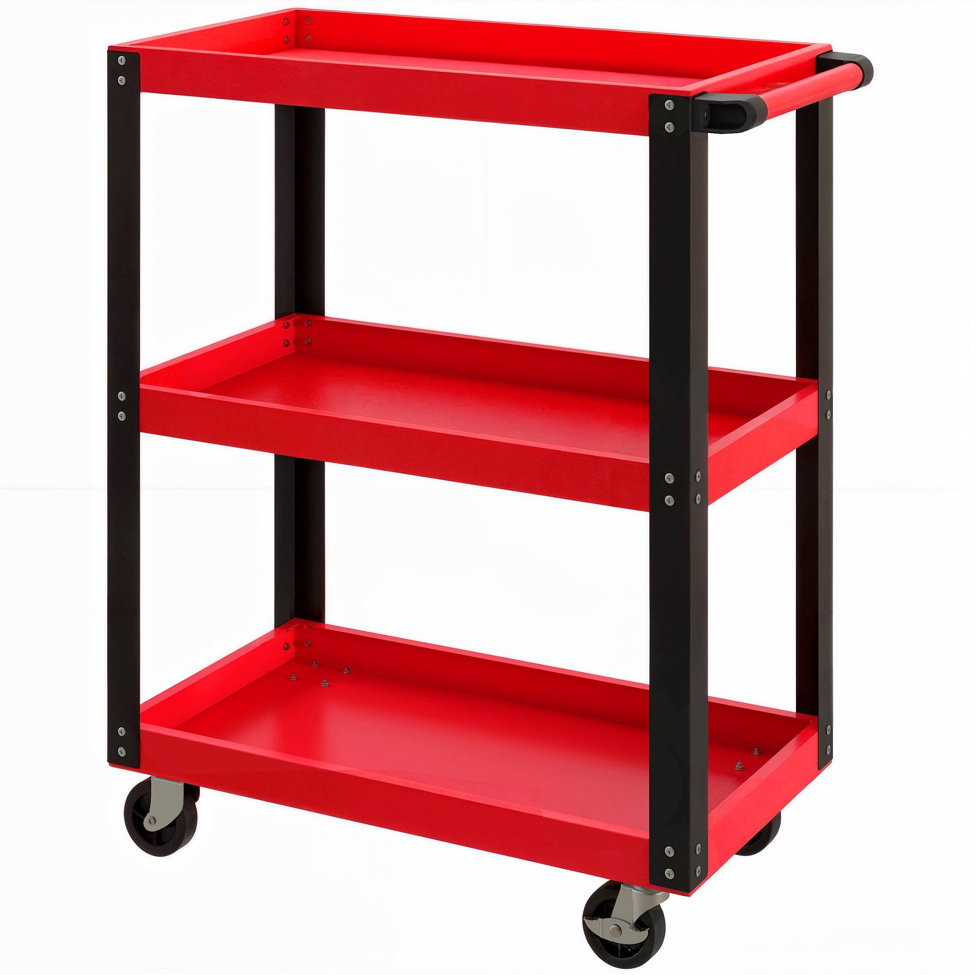 Sans Marque - Chariot à outils à 3 niveaux, structure en métal, capacité de charge 120 kg, roues, poignée, rouge - Image 2