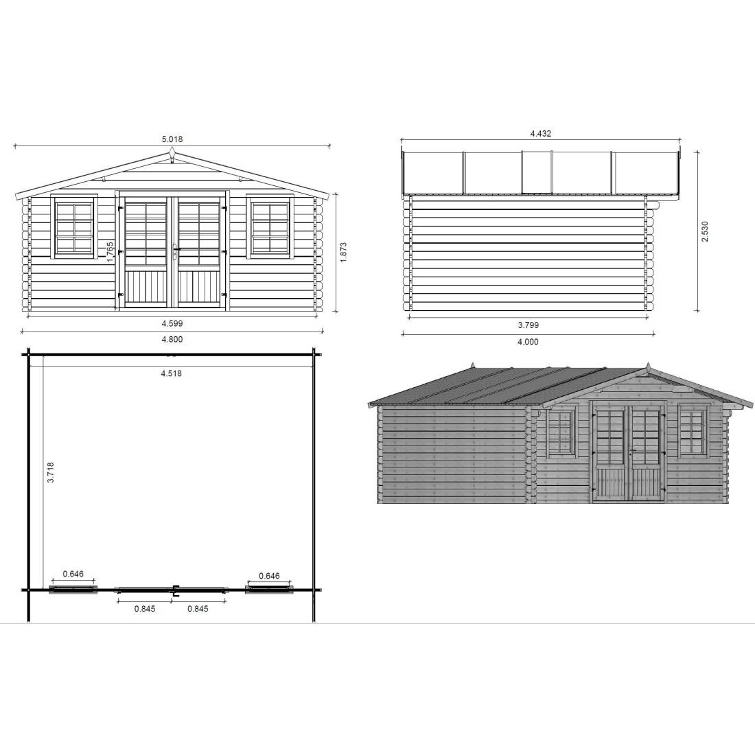 Altanka - Abri de jardin en bois - 19.2m2 - 4.8x4m - Ep. 40mm - Couleur: naturel - DOM370 - ALTANKA - Image 3