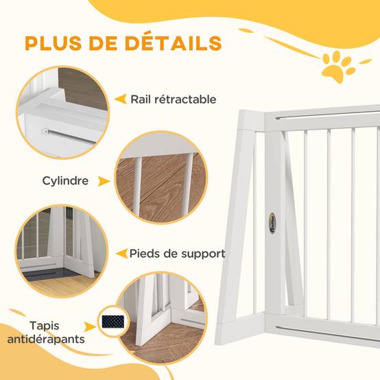 Barrière extensible bois massif animaux intérieur rangement facile 190x56cm blanc - ComfortXL Outdoor Living - Image 9