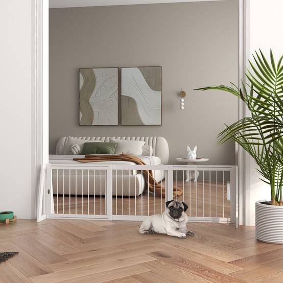 Barrière extensible bois massif animaux intérieur rangement facile 190x56cm blanc - ComfortXL Outdoor Living - Image 3