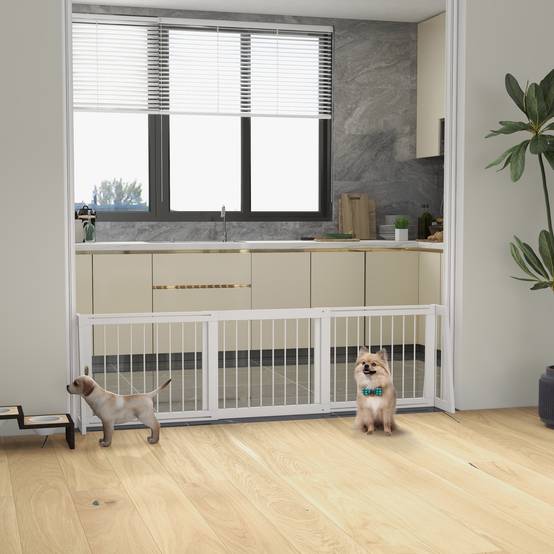 Barrière extensible bois massif animaux intérieur rangement facile 190x56cm blanc - ComfortXL Outdoor Living - Image 4