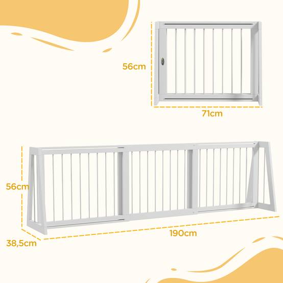Barrière extensible bois massif animaux intérieur rangement facile 190x56cm blanc - ComfortXL Outdoor Living - Image 5