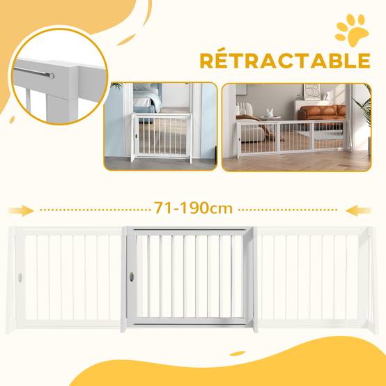 Barrière extensible bois massif animaux intérieur rangement facile 190x56cm blanc - ComfortXL Outdoor Living - Image 7