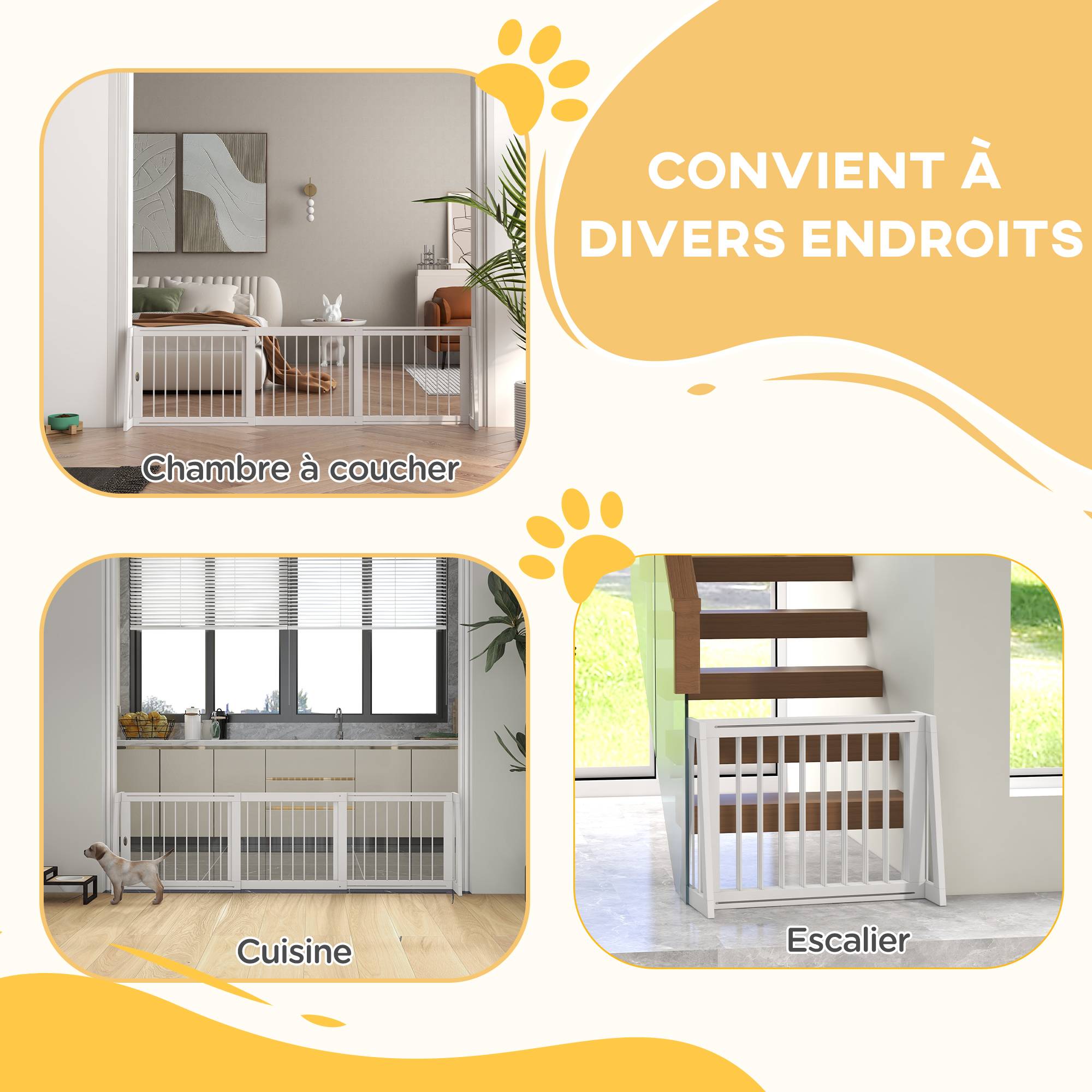 Barrière extensible bois massif animaux intérieur rangement facile 190x56cm blanc - ComfortXL Outdoor Living - Image 6