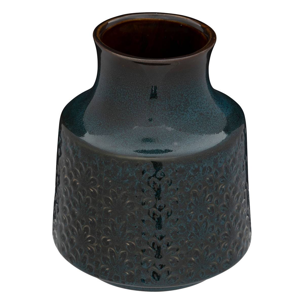 Vase en Céramique émaillée Bleu motif en relief D 15 x H 18 cm - Image 1