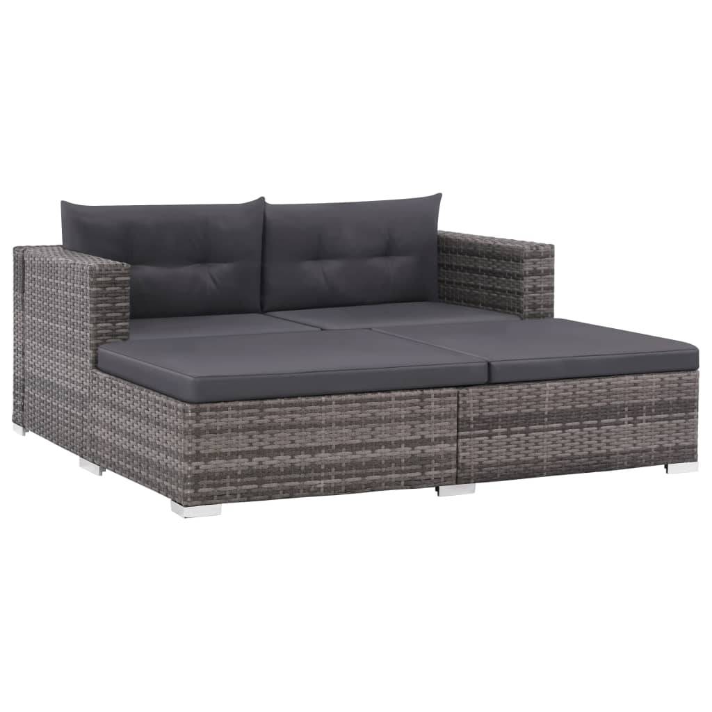 Helloshop26 - Salon de jardin meuble d'extérieur ensemble de mobilier 3 pièces avec coussins résine tressée gris - Image 2