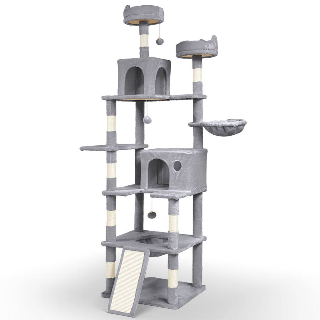 Arbre à chat géant 215cm avec griffoir, 2 niches et 3 plateformes - Gris - Arbre à grimper pour chats - VOUNOT® - Image 1