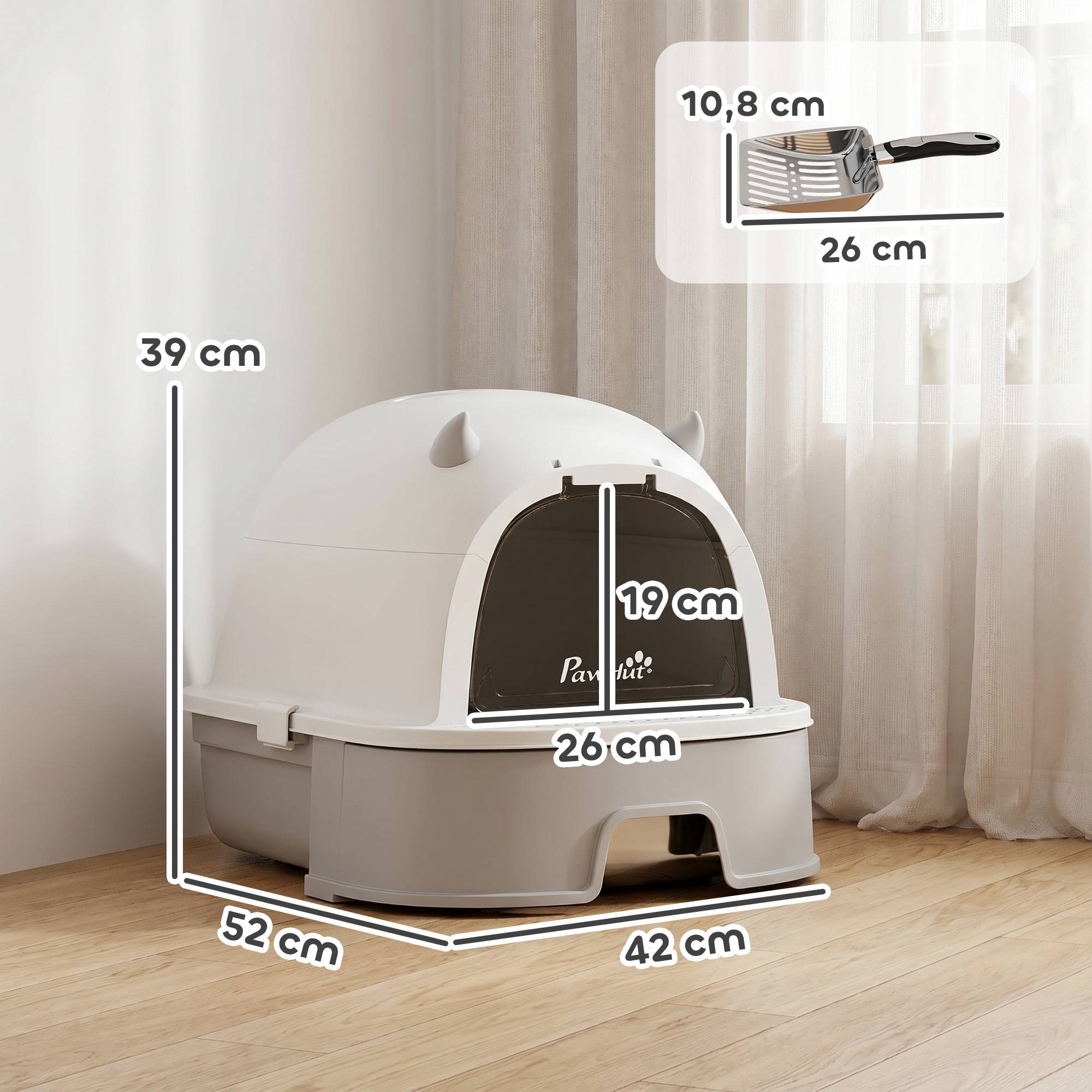 Bac à litière en acier inoxydable avec couvercle amovible, pelle et filtre à charbon actif pour chats de petite et moyenne taille, gris - Image 5