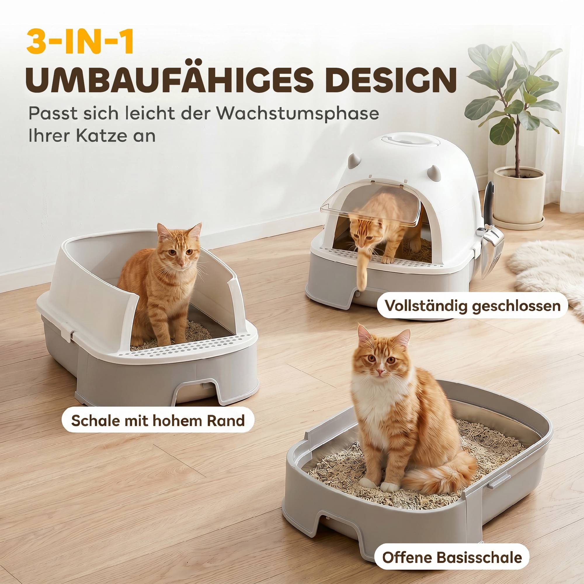 Bac à litière en acier inoxydable avec couvercle amovible, pelle et filtre à charbon actif pour chats de petite et moyenne taille, gris - Image 9