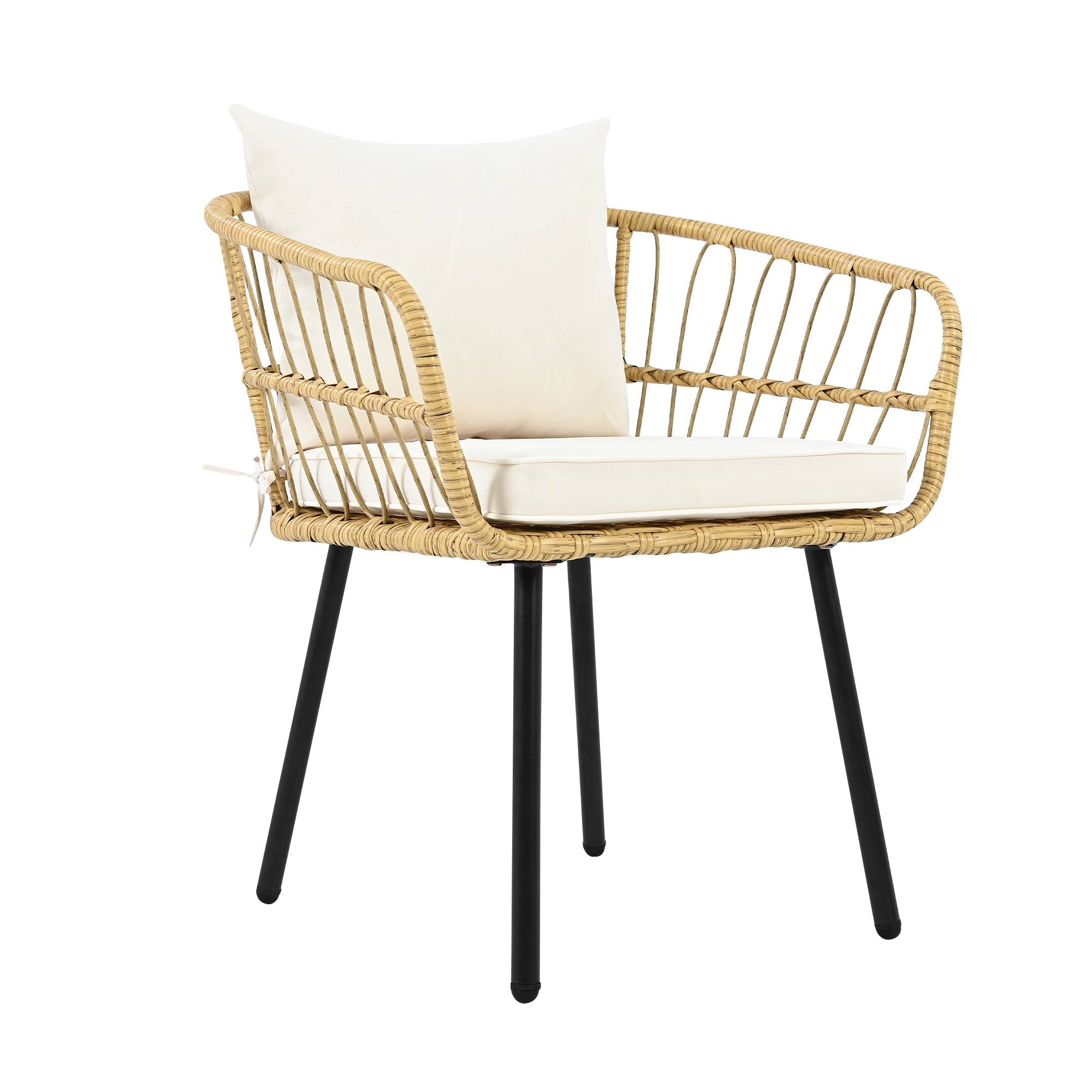 Salon de Jardin avec 2 Chaises 2 Hockers et 1 Table pour terrasse Tissu Blanc et Naturel - Image 10