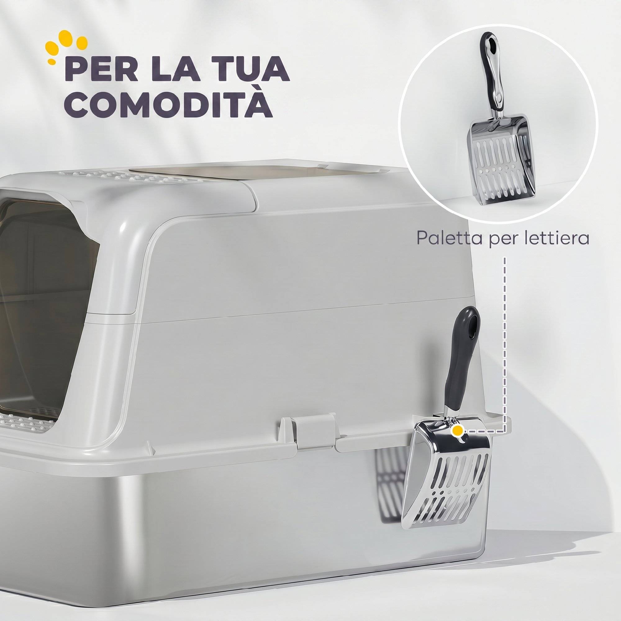 Litière fermée avec couvercle, 2 entrées, pelle et sac désodorisant, gris clair - Image 9