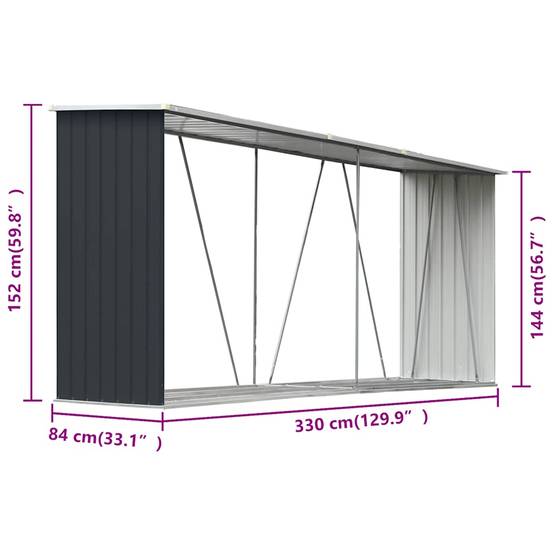 Grand Abri à bûches Acier Galvanisé Design Moderne 330x84x152cm Anthracite - ComfortXL Outdoor Living - Image 10