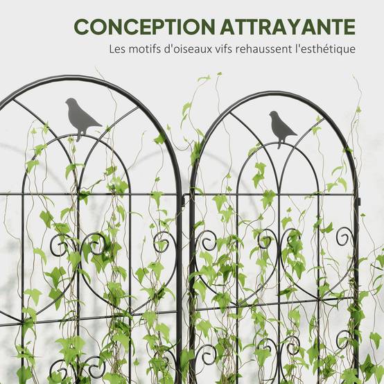 Lot 2 Treillis Jardin Métal Oiseaux Plantes Grimpantes Aménagement Terrasse 50x150cm Noir - ComfortXL Outdoor Living - Image 7