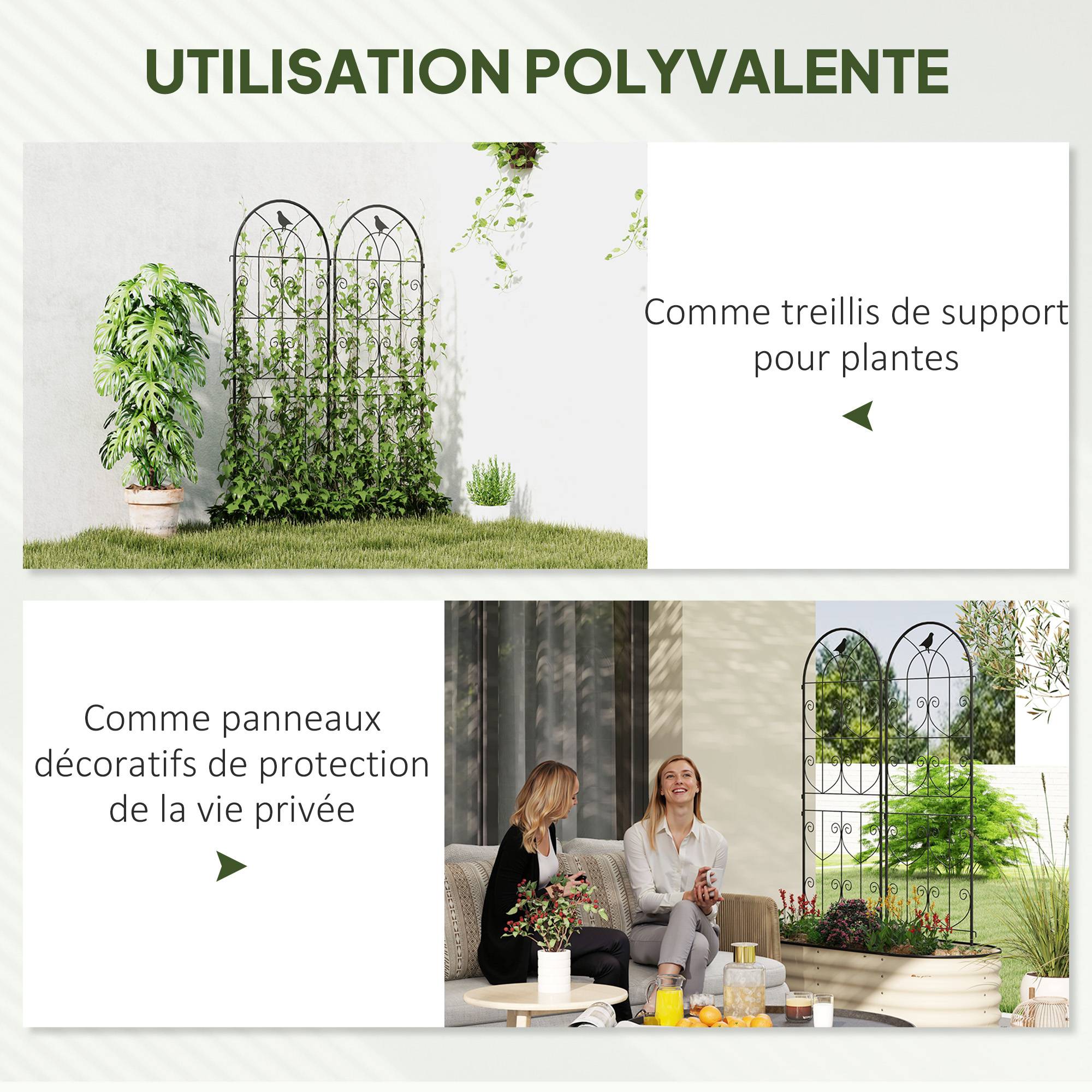 Lot 2 Treillis Jardin Métal Oiseaux Plantes Grimpantes Aménagement Terrasse 50x150cm Noir - ComfortXL Outdoor Living - Image 8