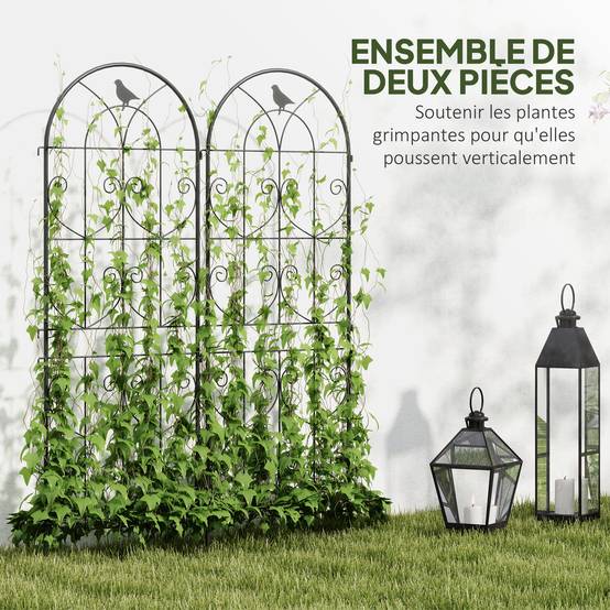 Lot 2 Treillis Jardin Métal Oiseaux Plantes Grimpantes Aménagement Terrasse 50x150cm Noir - ComfortXL Outdoor Living - Image 6