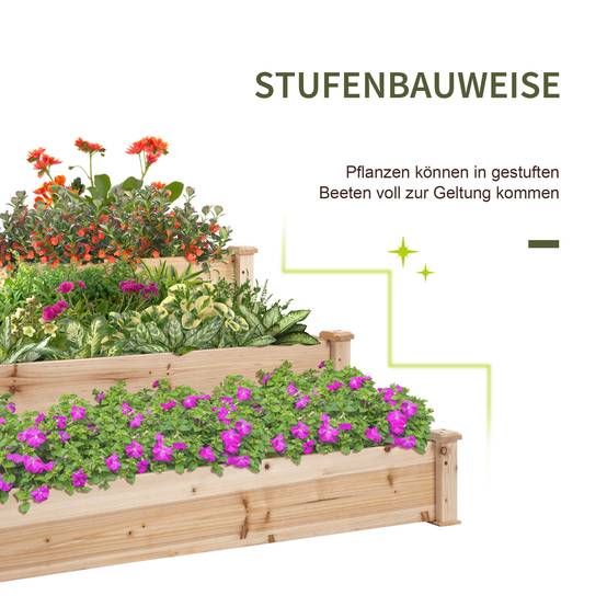 Carré potager 3 niveaux en bois de sapin pour jardin culture sans fond 120x120cm naturel - ComfortXL Outdoor Living - Image 9