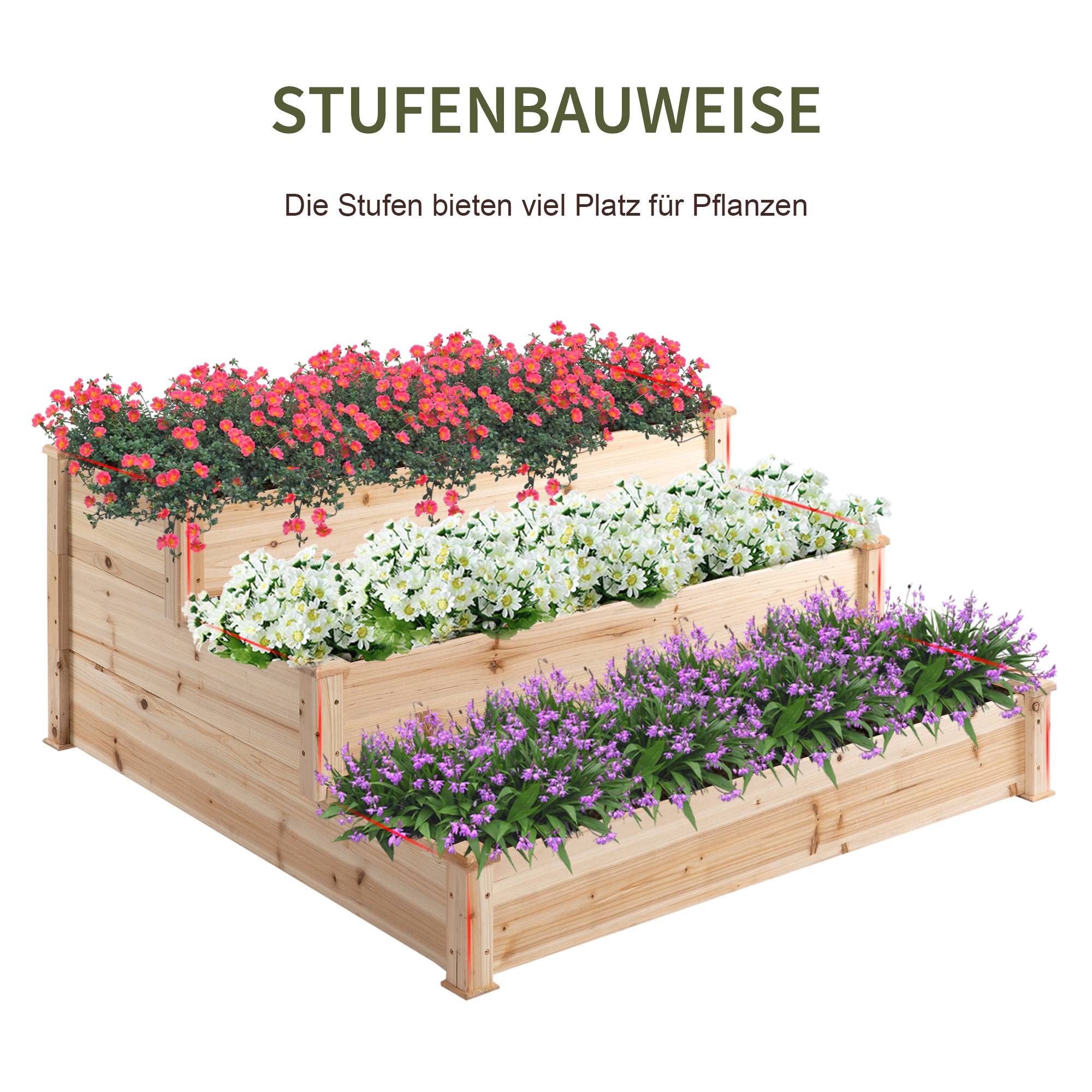 Carré potager 3 niveaux en bois de sapin pour jardin culture sans fond 120x120cm naturel - ComfortXL Outdoor Living - Image 6