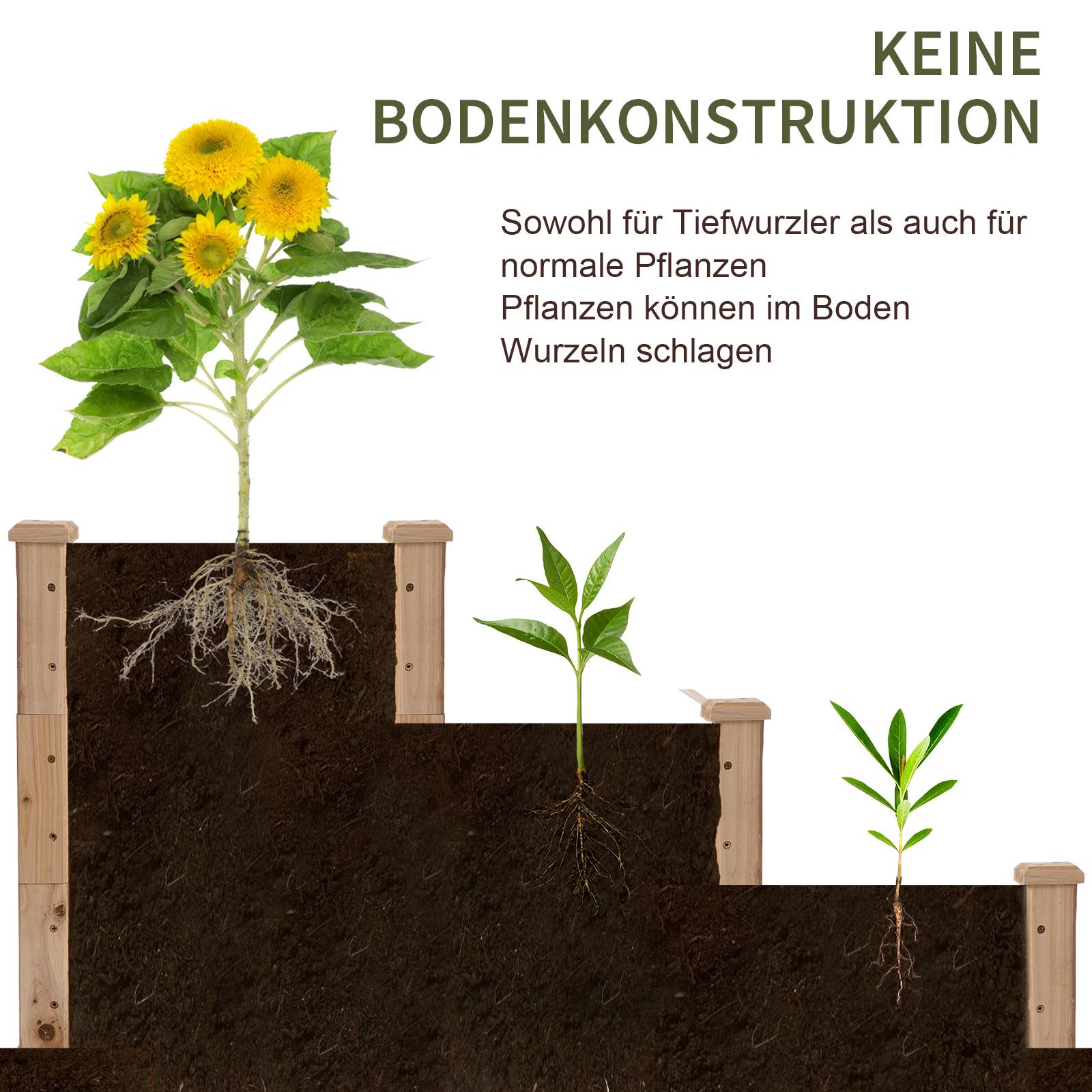 Carré potager 3 niveaux en bois de sapin pour jardin culture sans fond 120x120cm naturel - ComfortXL Outdoor Living - Image 7