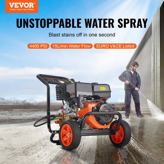 VEVOR Nettoyeur Haute Pression Essence 4400 PSI 15 L/min, Pompe Cuivre, 5 Buses, pour Voitures. - Image 2