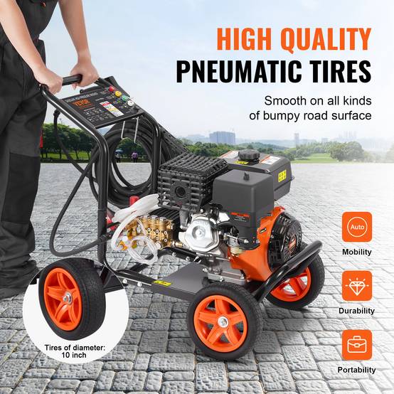 VEVOR Nettoyeur Haute Pression Essence 4400 PSI 15 L/min, Pompe Cuivre, 5 Buses, pour Voitures. - Image 5