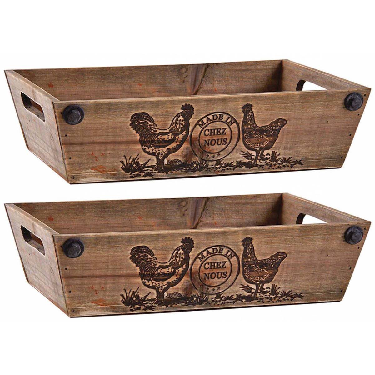 Aubry Gaspard - Manne en bois teinté Made in chez nous (Lot de 2) - Image 1