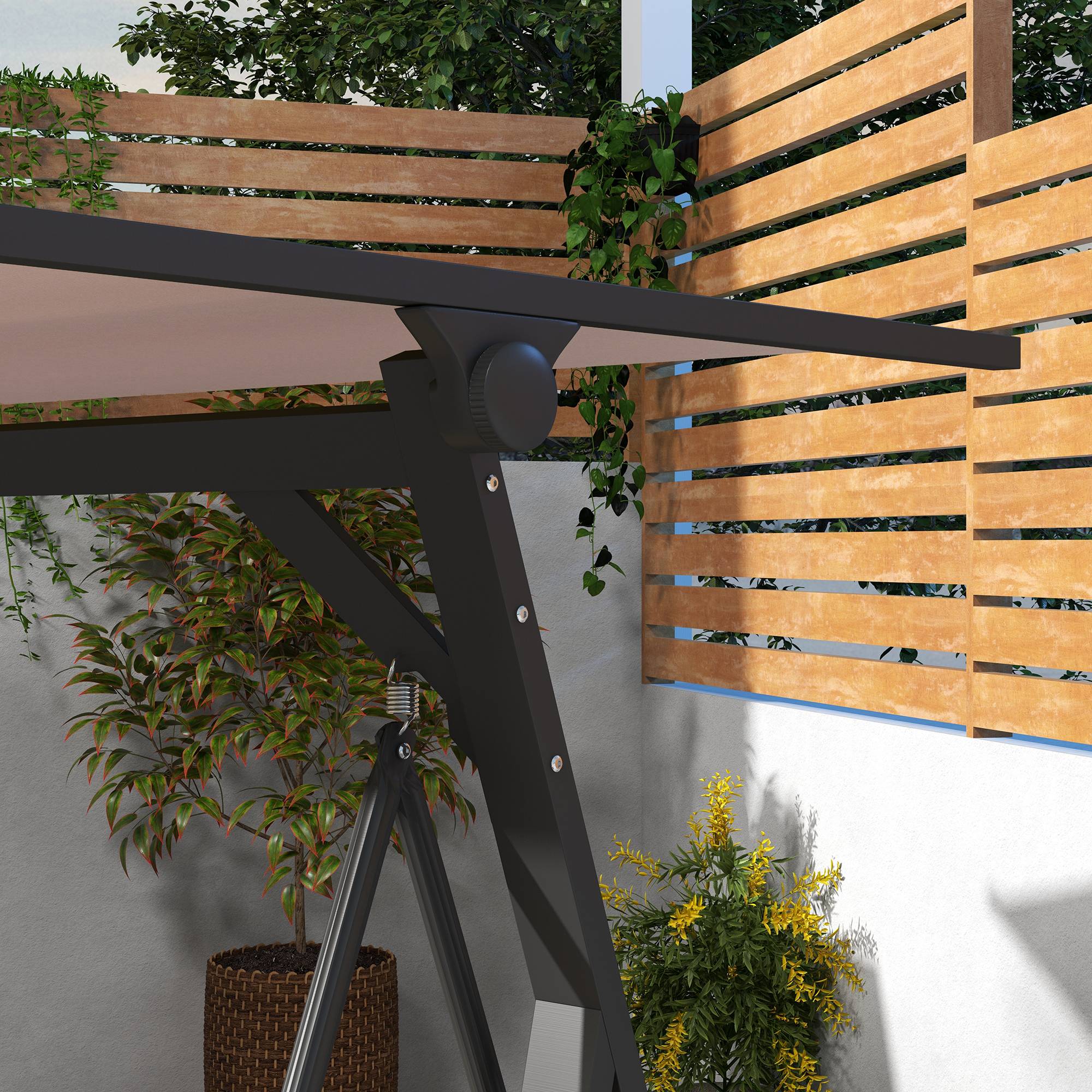 Banc basculant Hollywood à balançoire 3 places avec coussins et toit réglable jusqu’à 300 kg de kaki 205x130x175 cm pour jardin et terrasse - Image 7