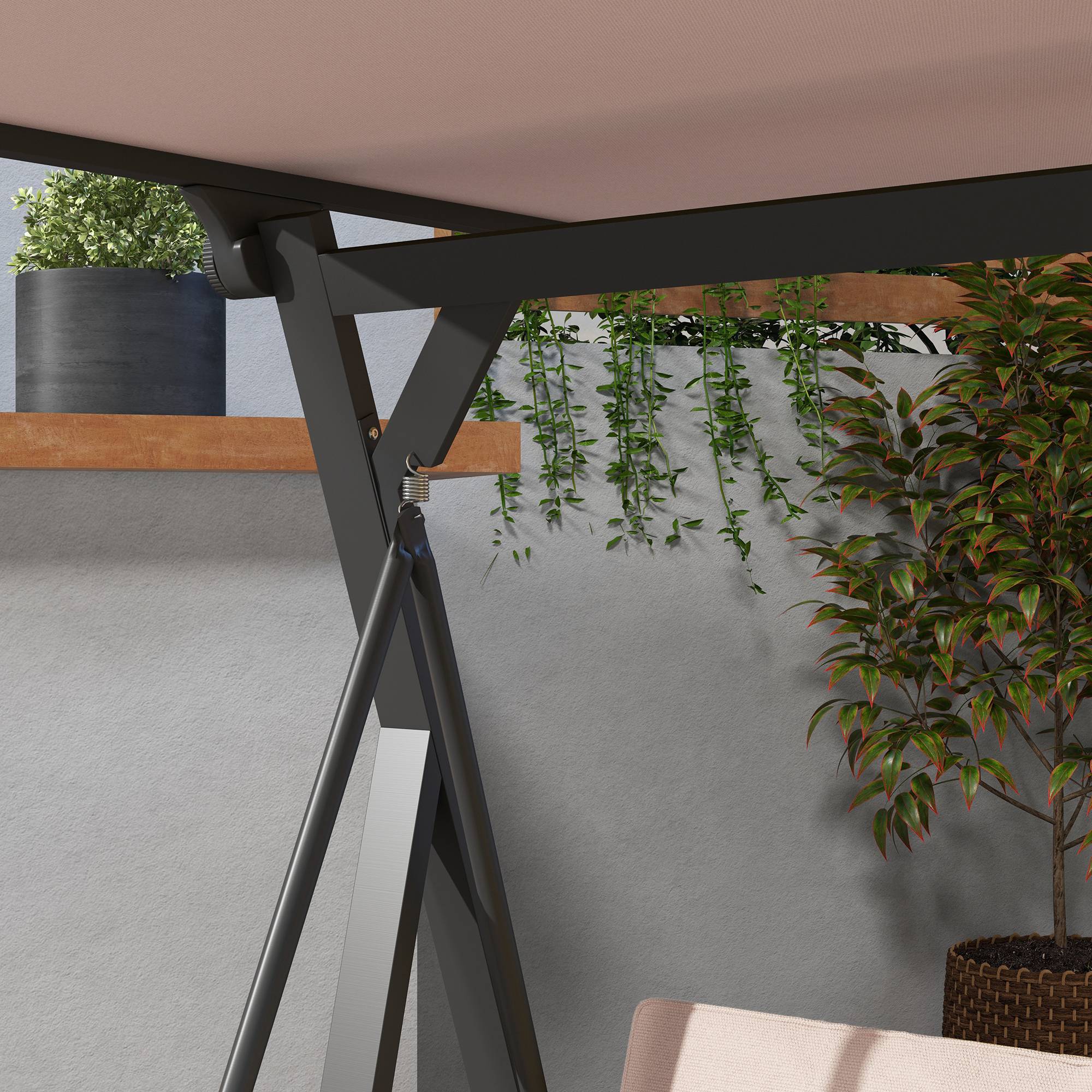 Banc basculant Hollywood à balançoire 3 places avec coussins et toit réglable jusqu’à 300 kg de kaki 205x130x175 cm pour jardin et terrasse - Image 8