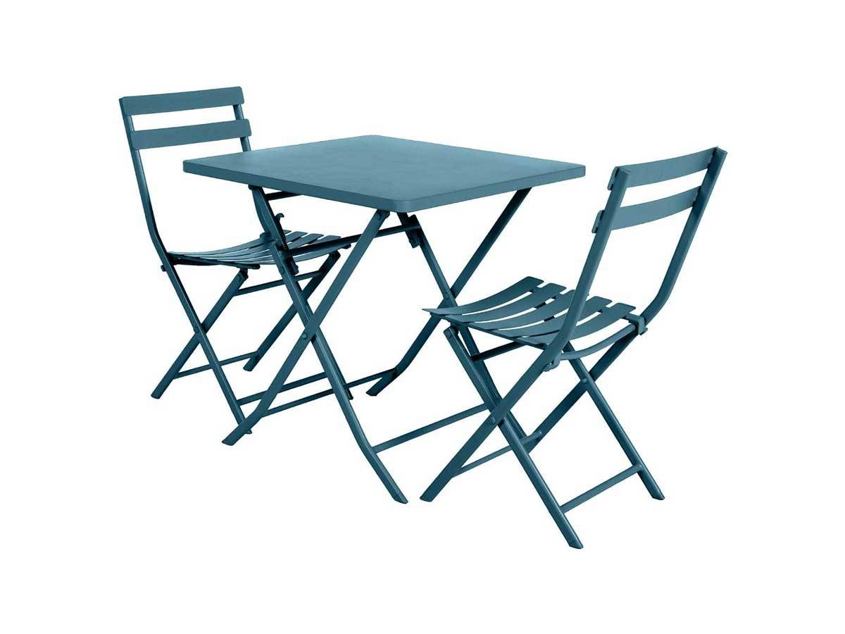Hesperide - Salon de jardin carré en métal Greensboro 70 x 70 cm Bleu Canard avec 2 chaises - Hespéride - Image 1