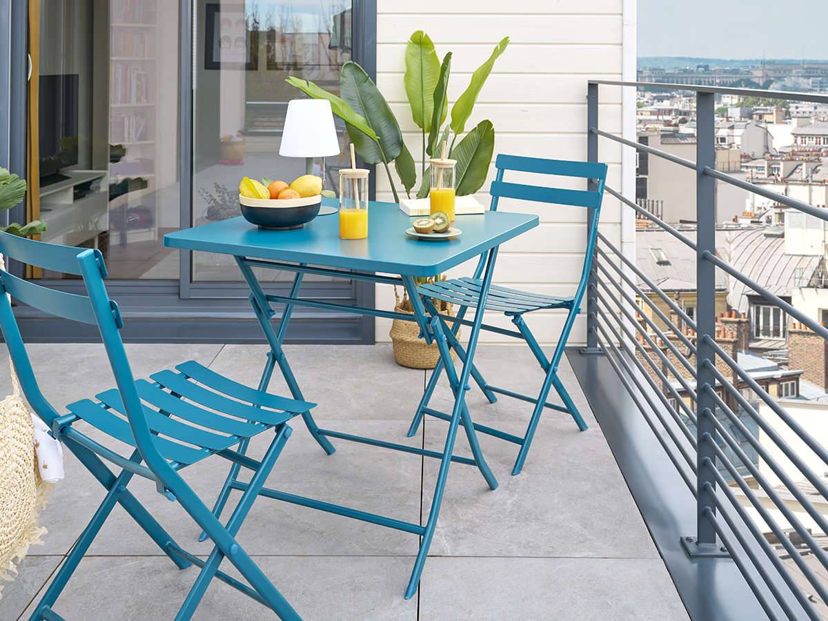 Hesperide - Salon de jardin carré en métal Greensboro 70 x 70 cm Bleu Canard avec 2 chaises - Hespéride - Image 2