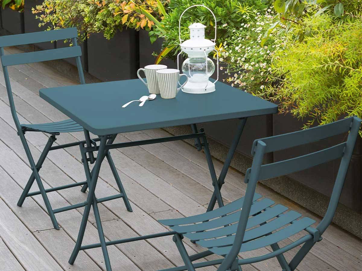 Hesperide - Salon de jardin carré en métal Greensboro 70 x 70 cm Bleu Canard avec 2 chaises - Hespéride - Image 3