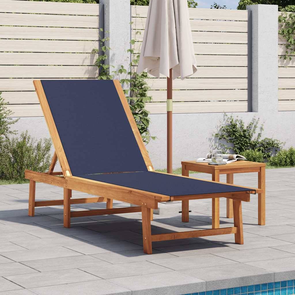 Maison Chic - Chaise longue | Transat | Bain de soleil bleu bois d'acacia solide et textilène - Image 2
