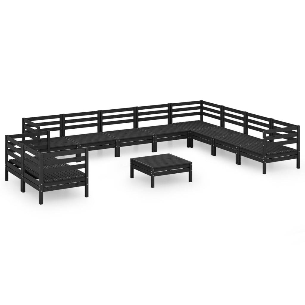 Helloshop26 - Salon de jardin meuble d'extérieur ensemble de mobilier 11 pièces bois de pin massif noir - Image 1