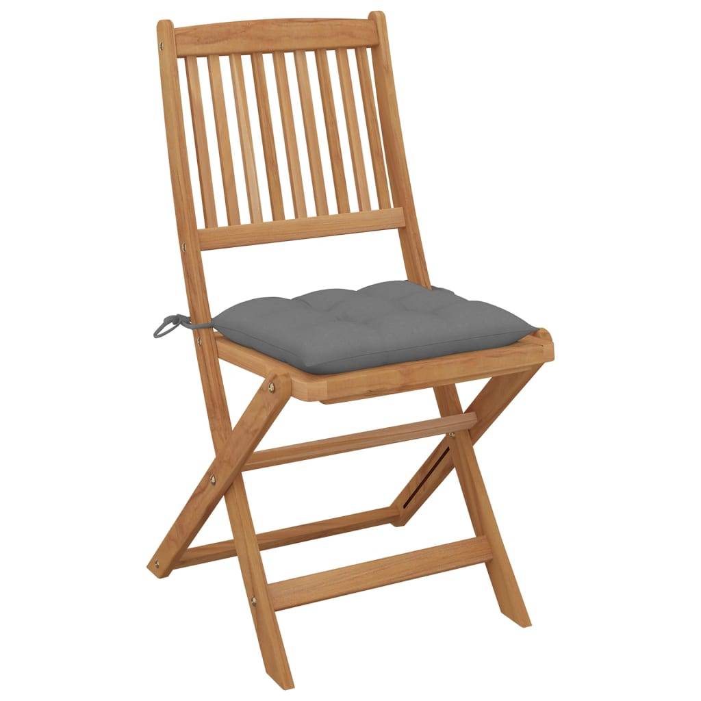Chaises pliables jardin Bois d'acacia avec coussins gris 48.5 x 57 x 91 cm - PANGIVO - Image 3