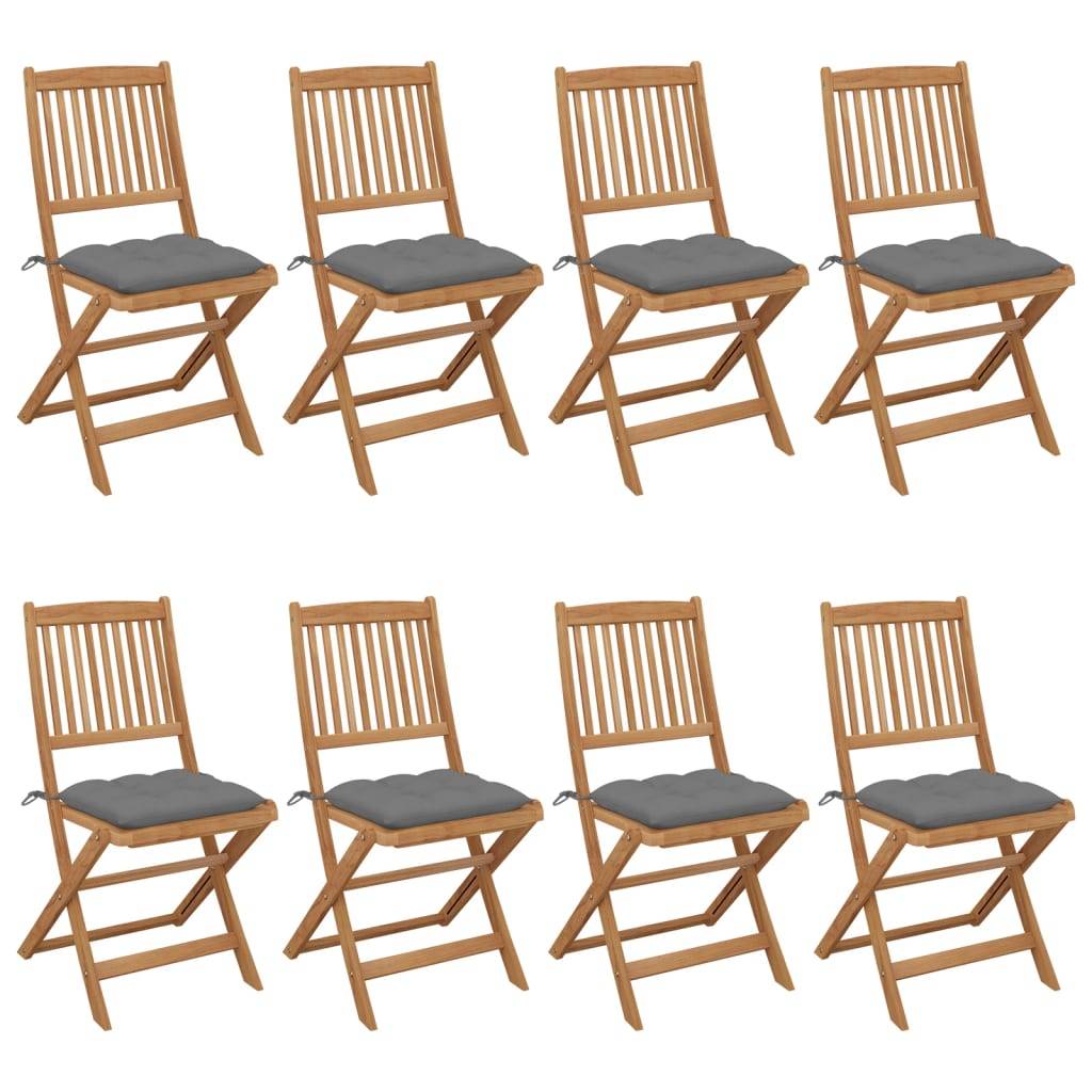 Chaises pliables jardin Bois d'acacia avec coussins gris 48.5 x 57 x 91 cm - PANGIVO - Image 1
